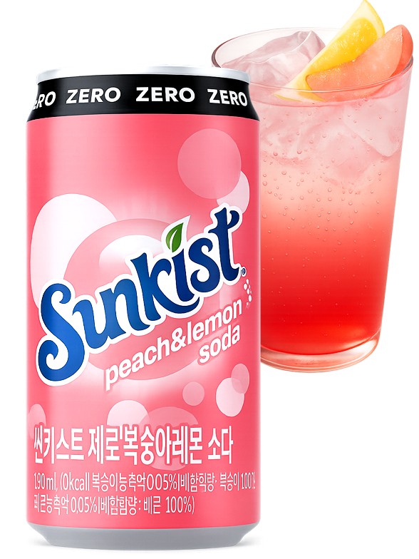 Refresco Coreano de Melocotón y Limón ZERO | Sunkist 355 ml.