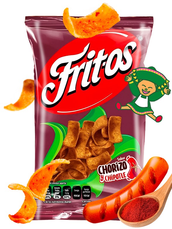 Snack de Maíz de Chorizo y Chipotle | Frit-os | PURO MÉXICO!! 60 grs.