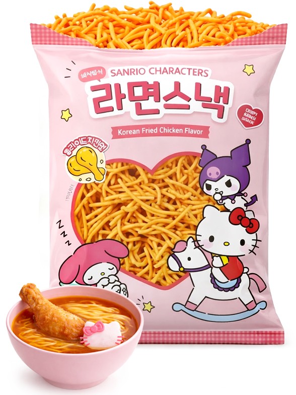 Snack Coreano Ramen de Pollo Frito | Hello Kitty | Sanrio Friends 92g.
