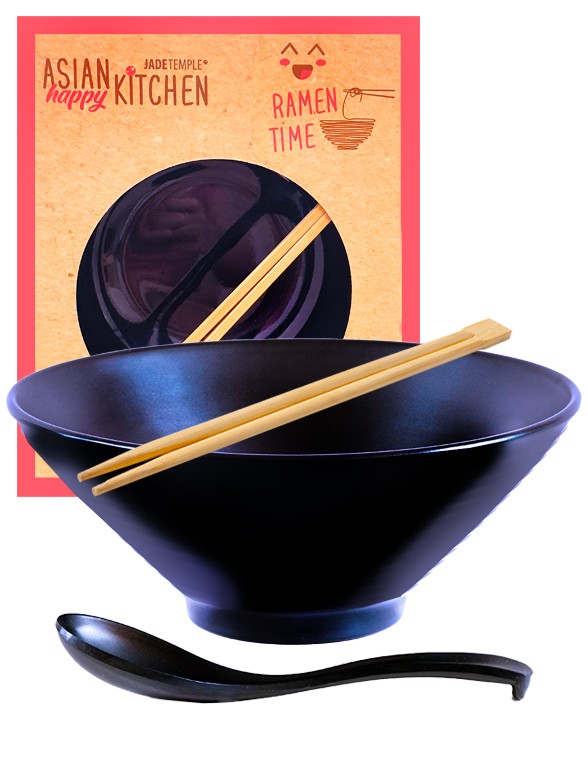 Bol Grande y Cuchara para Ramen de Porcelana, Palillos de Bambú