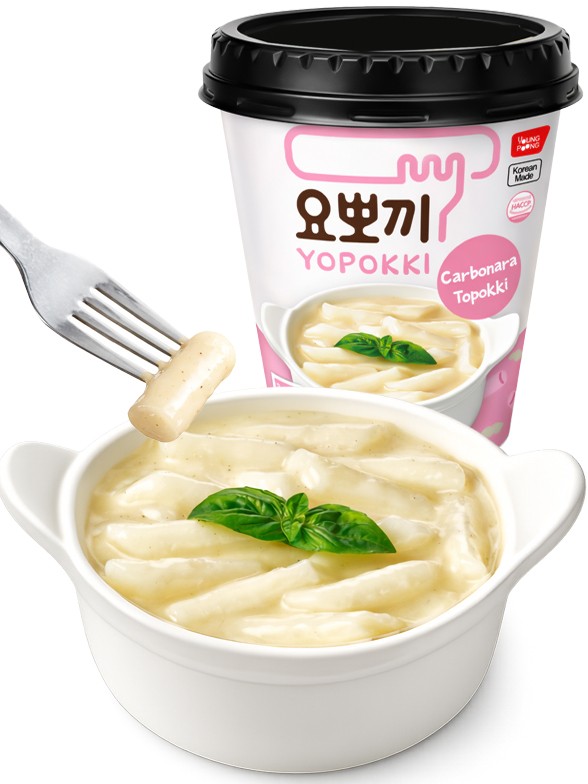 Topokki Coreanos Instantáneos con Salsa Carbonara | Yopokki 120g.