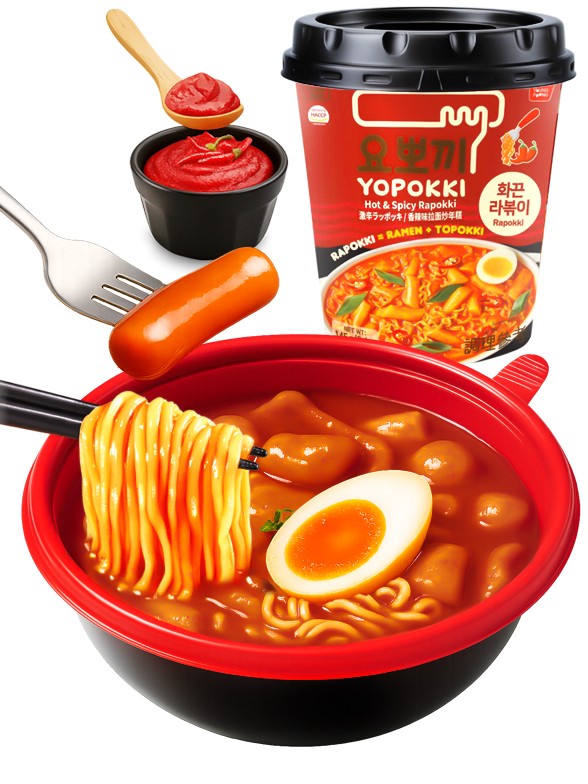 Ramen y Topokki Instantáneos con Salsa Hot & Spicy | Yopokki 145g.