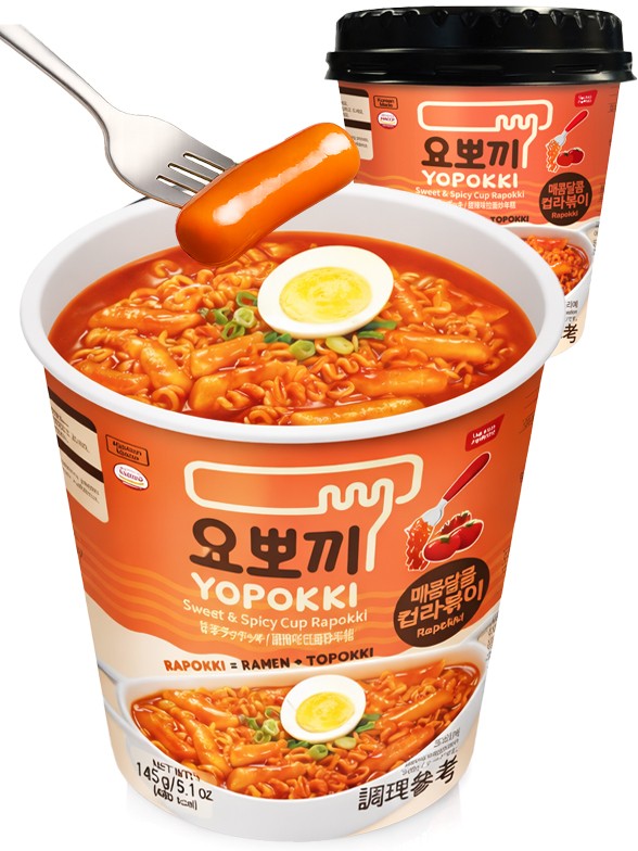 Ramen y Topokki Instantáneos con Salsa Dulce & Spicy | Yopokki 145g.