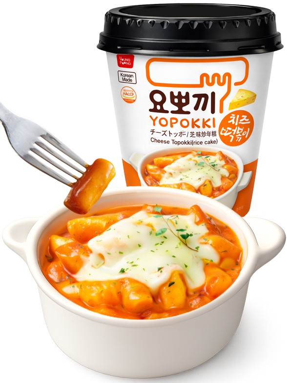 Topokki Coreanos Instantáneos con Salsa de Queso | Yopokki 120g.
