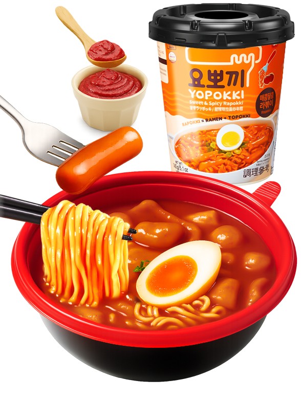 Ramen y Topokki Instantáneos con Salsa Dulce & Spicy | Yopokki 145g.