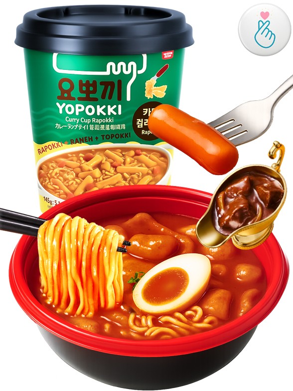 Ramen y Topokki Instantáneos Curry | Yopokki 145g.