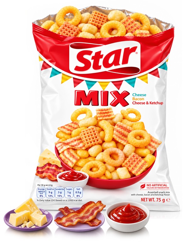 Snack Mix Queso, Bacon y Queso-Ketchup | Star Pepsi 90 g