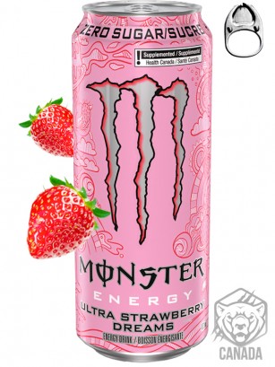 Bebida Energética Monster ZERO Ultra Strawberry Dreams | Edición Canadá 473 ml.