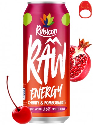 Bebida Energética de Cereza y Granada | 20% Zumo | Rubicon Raw 500 ml.