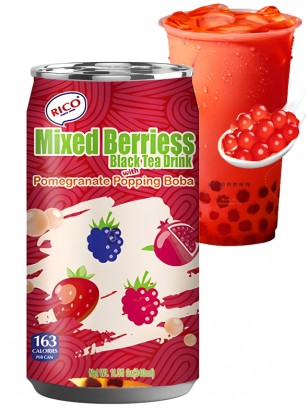 Bebida Bubble Tea Frutos Rojos con Bobas de Granada | 340 ml.