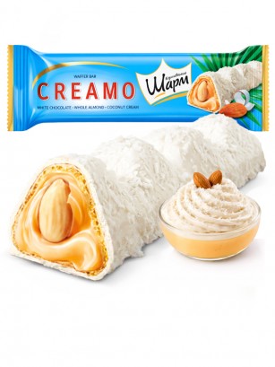 Chocolatina Waffer Crema Choco Blanco Coco y Almendra | Creamo 29g.