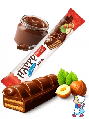 Chocolatina Waffer con Chocolate y relleno de Cacao con Avellana | Dairy Sweets 32g.