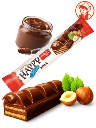 Chocolatina Waffer con Chocolate y relleno de Cacao con Avellana | Dairy Sweets 32g.