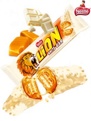 Barrita de Chocolate Blanco y Caramelo | Lion Nestle 42g.