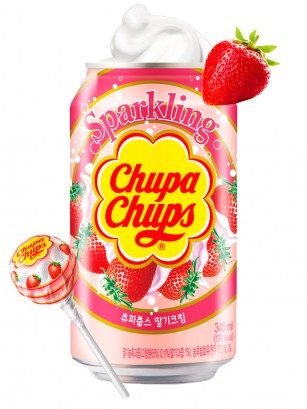 Refresco Coreano Sabor Chupa Chups Nata y Fresas 345 ml.