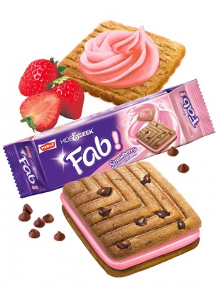 Galletas Sándwich rellenas de Crema de Fresa y Chips de Chocolate 112g.