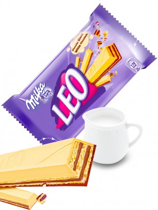 Chocolatina Waffer Chocolate Blanco Milka | Leo 33 grs.