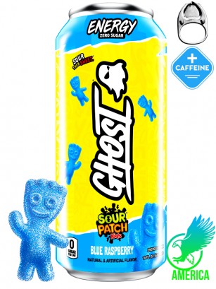 Bebida Energética Ghost | Sabor Chuche Ácida Sour Patch Frambuesa Azul 473 ml.