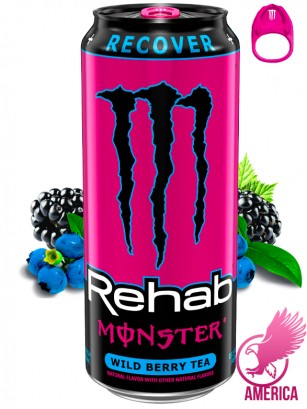 Bebida Energética Monster Rehab Recover Wild Berry Tea | Anilla Fucsia | USA 458 ml.