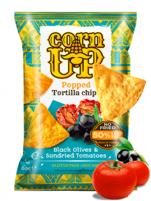Nachos Corn Up sabor Aceitunas Negras y Tomates Secos | Sin Gluten 60g.