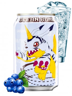 Agua Soda Sabor Arándanos | Ocean Bomb Edición Digimon | Gabumon 330 ml.