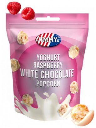 Palomitas recubiertas de Chocolate Blanco Sabor Yogur y Frambuesa 120 grs.