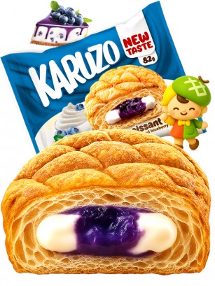 Bollo estilo Meronpan de Crema de Cheese Cake y Arándanos 82g.