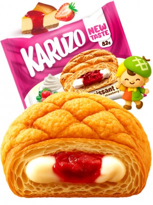 Bollo estilo Meronpan de Crema Cheese Cake y Fresa 82g.
