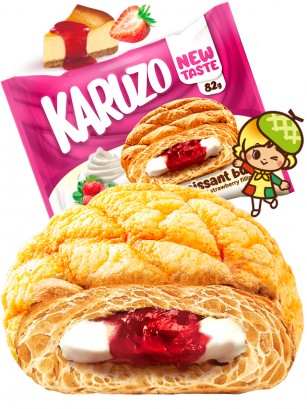 Bollo estilo Meronpan de Crema Cheese Cake y Fresa 82g.