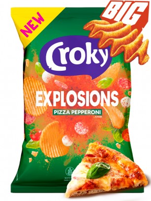 Patatas Onduladas Explosions sabor Pizza Pepperoni | Croky Family Bag 150 grs.