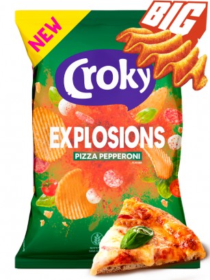 Patatas Onduladas Explosions sabor Pizza Pepperoni | Croky Family Bag 150 grs.