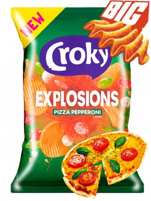 Patatas Onduladas Explosions sabor Pizza Pepperoni | Croky Family Bag 150 grs.