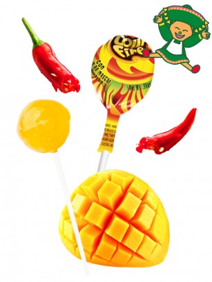 Piruleta Lolly Fire Sabor Mango con Chicle | PURO MÉXICO!! 17 grs.
