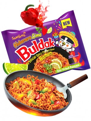 Fideos Ramen Coreano Salteado HOT Chicken Sabor Lima y Habanero  | Buldak | Bag 135 grs.