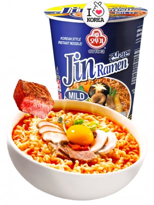 Fideos Ramen Coreanos Jin Ramyun Blue de Carne | Cup | Medio Picante 65g.