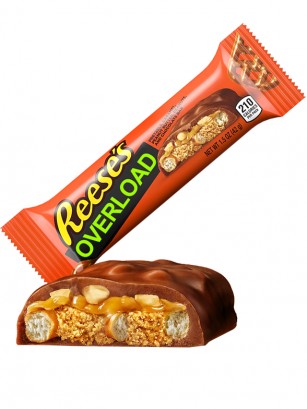 Barrita Reese's de Crema de Cacahuete, Caramelo y Pretzel | Overload 42 grs.