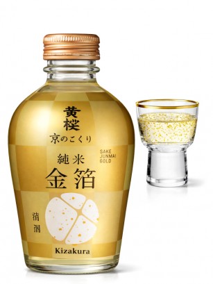 Sake Kyoto Tokuri Junmai Gold con Pan de Oro | Receta Premium 180 ml.