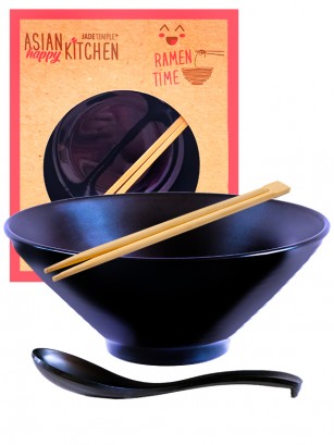 Bol Grande y Cuchara para Ramen de Porcelana | Palillos de Bambú