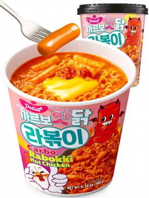 Fideos Ramen con Topokki Coreanos Carbonara | Rabokki Cup 180g.