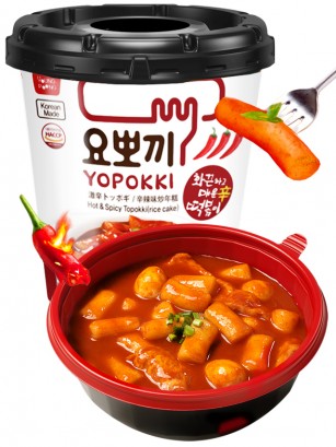 Yopokki | Mochis Coreanos Topokki Instantáneos con Salsa Hot & Spicy 120g.